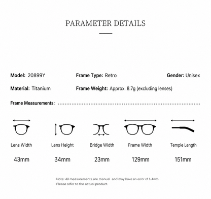 20899Y Oval Titanium & Metal Eyeglasses – 43mm Small Blue Light Glasses