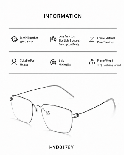 HYD0175Y Pure Titanium Screwless Eyeglasses – Lightweight Geometric Optical Frame