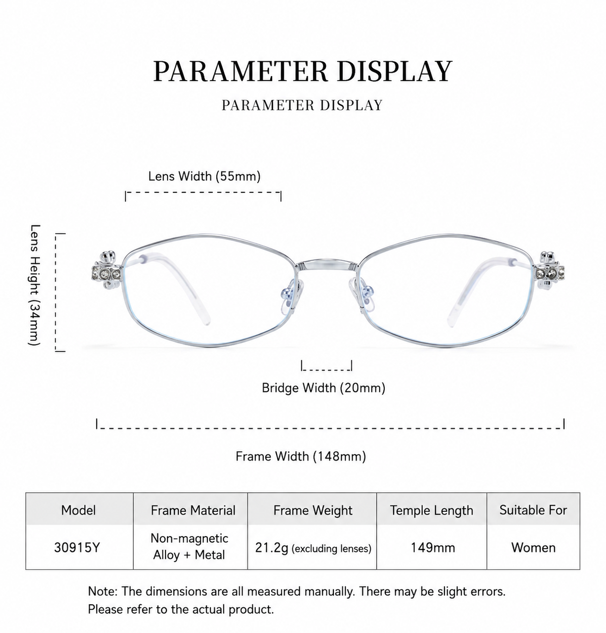 30915Y Elegant Crystal Detail Eyeglasses – Lightweight Metal Frame for Women
