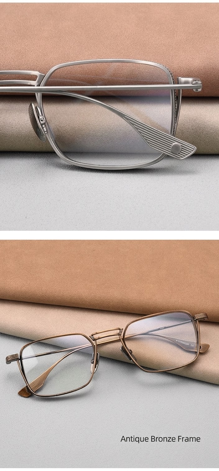 DTX125S Pure Titanium Square Eyeglasses – Lightweight Vintage Metal Frame | 2 Sizes