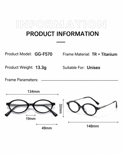 GG-F570 Lightweight Round TR & Titanium Eyeglasses – 49mm Unisex Optical Frame