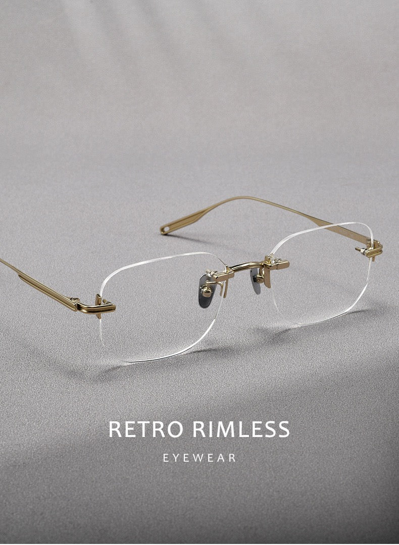 H603H Rimless Rectangle Pure Titanium Eyeglasses – Lightweight Frameless Optical Frame