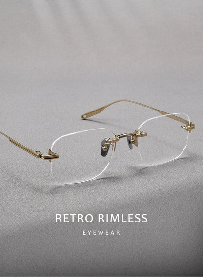 H603H Rimless Rectangle Pure Titanium Eyeglasses – Lightweight Frameless Optical Frame