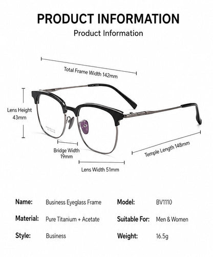 BV1110 Titanium Acetate Browline Eyeglasses – Unisex Retro Square Frame