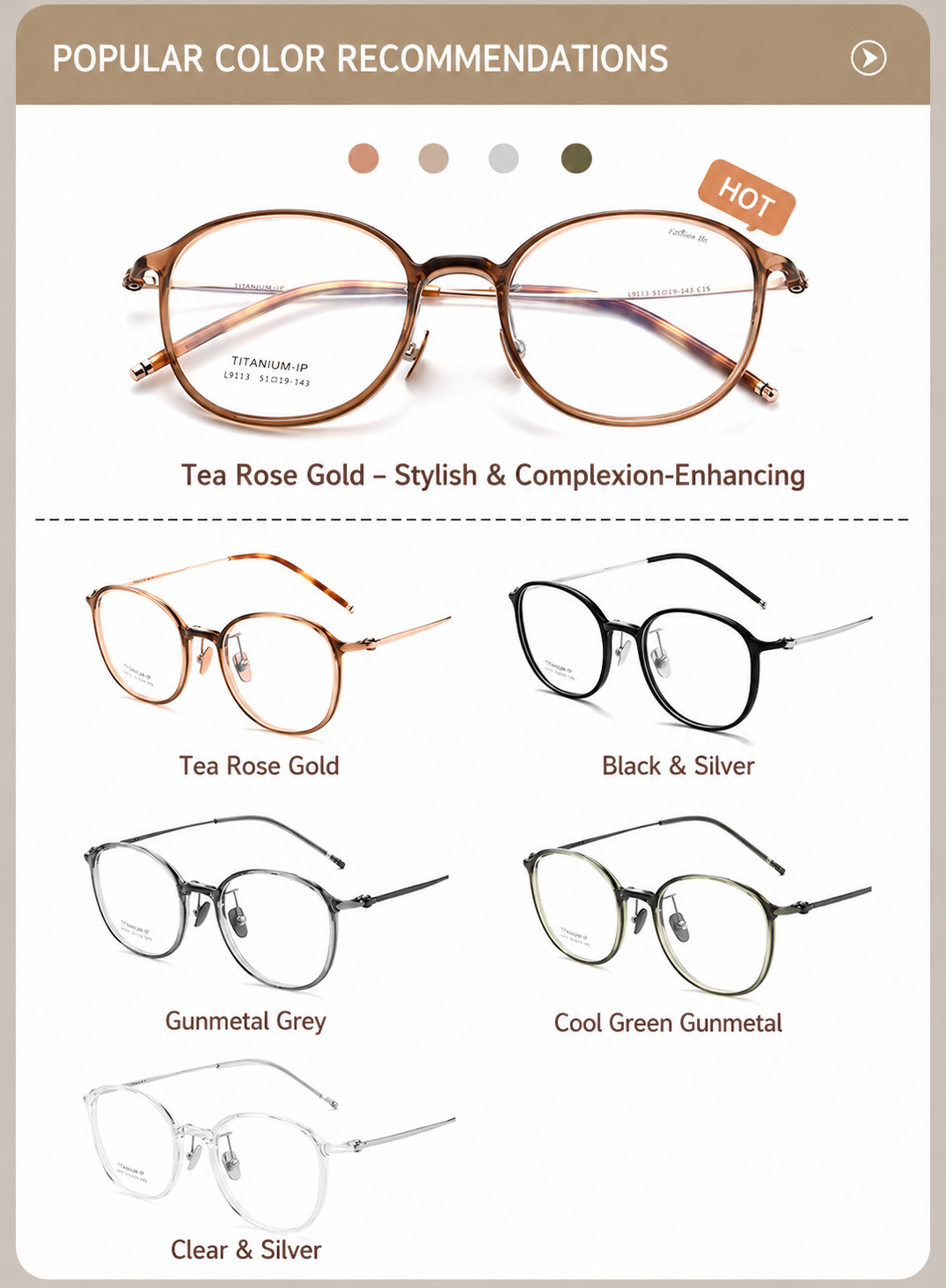 L9113Y Lightweight Titanium Round Prescription Eyeglasses