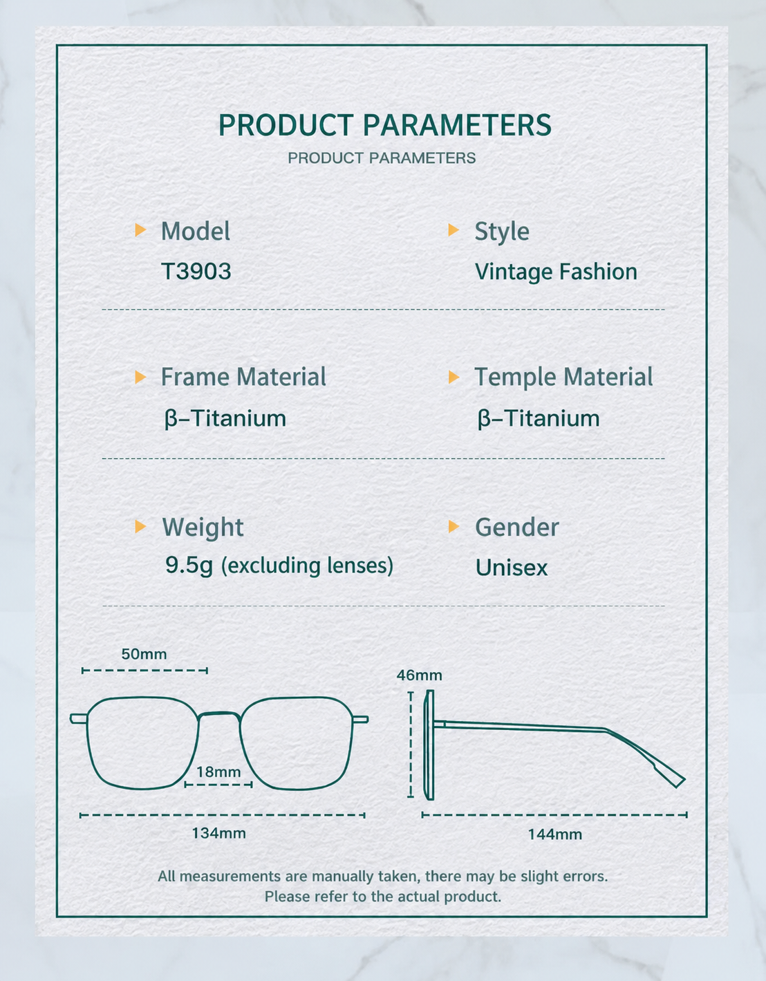 T3903 Lightweight Geometric β-Titanium Eyeglasses – 50mm