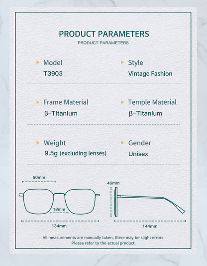 T3903 Lightweight Geometric β-Titanium Eyeglasses – 50mm