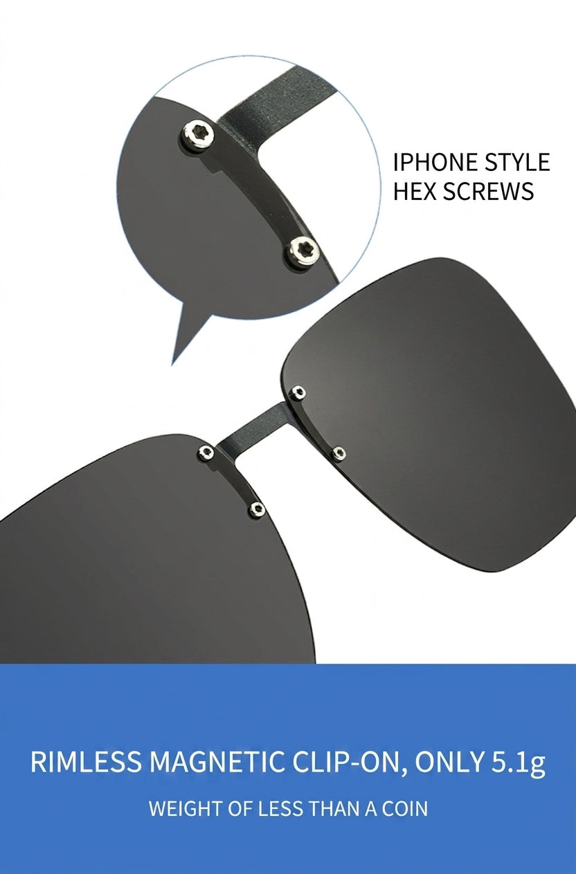 8871 Square Pure Titanium Magnetic Clip-On Prescription Eyeglasses