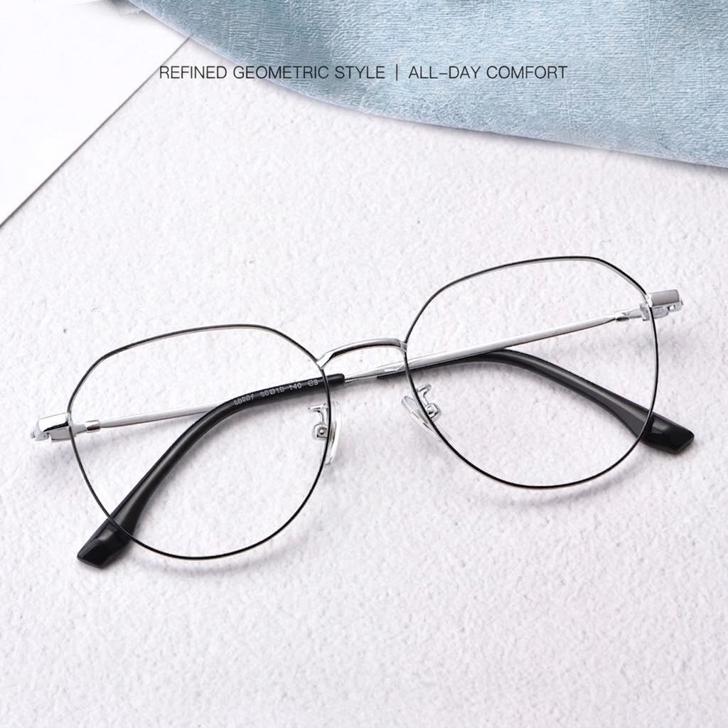 58007 Pure Titanium Geometric Eyeglasses – Lightweight Unisex Optical Frame