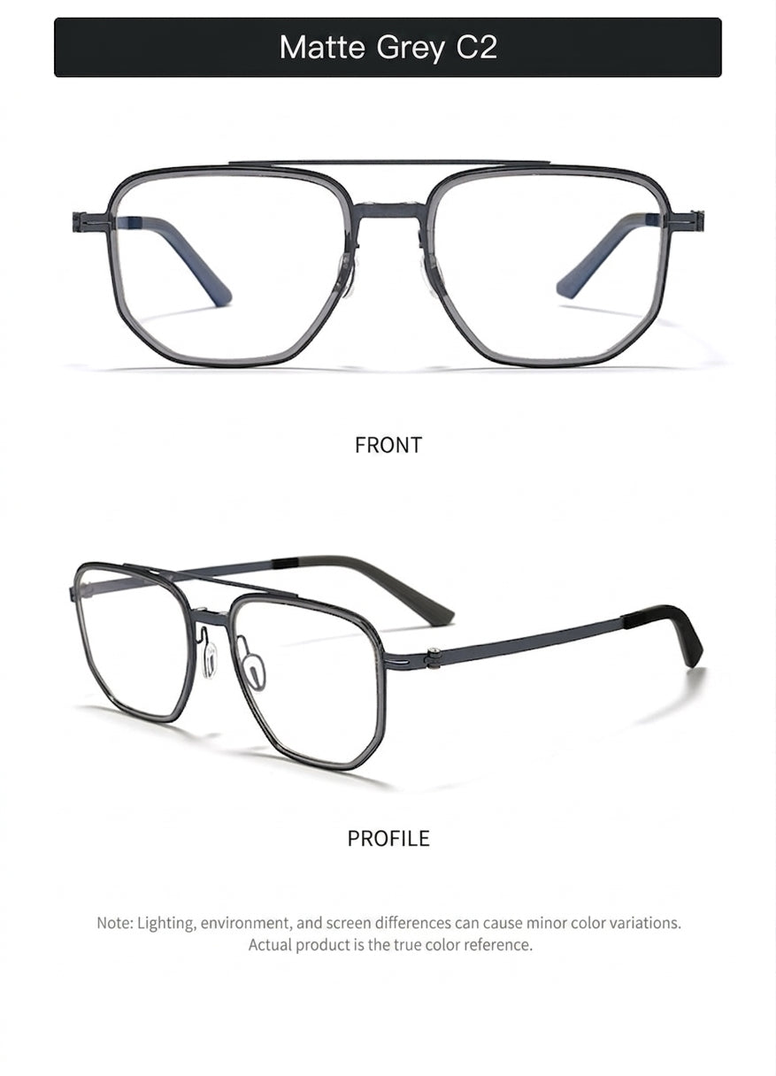 8871 Square Pure Titanium Magnetic Clip-On Prescription Eyeglasses