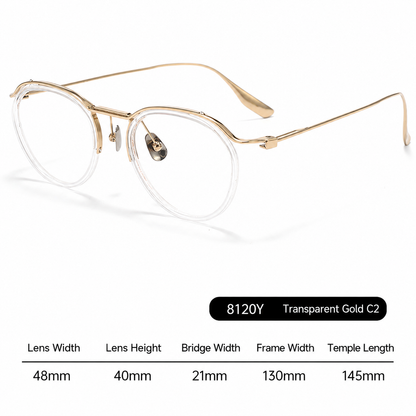 8120Y Pure Titanium Round Eyeglasses with Blue Light Blocking Lens – Lightweight Vintage Optical Frame