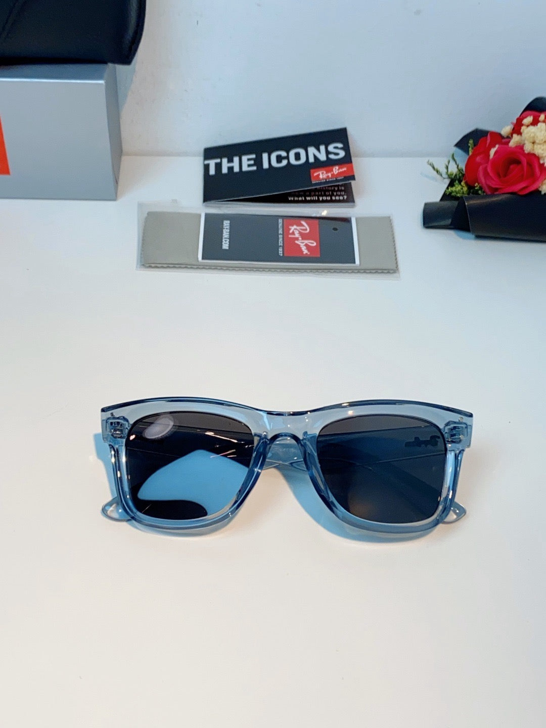 BR 0502 S Reverse Concave Lens Square Sunglasses – Transparent Ice Blue