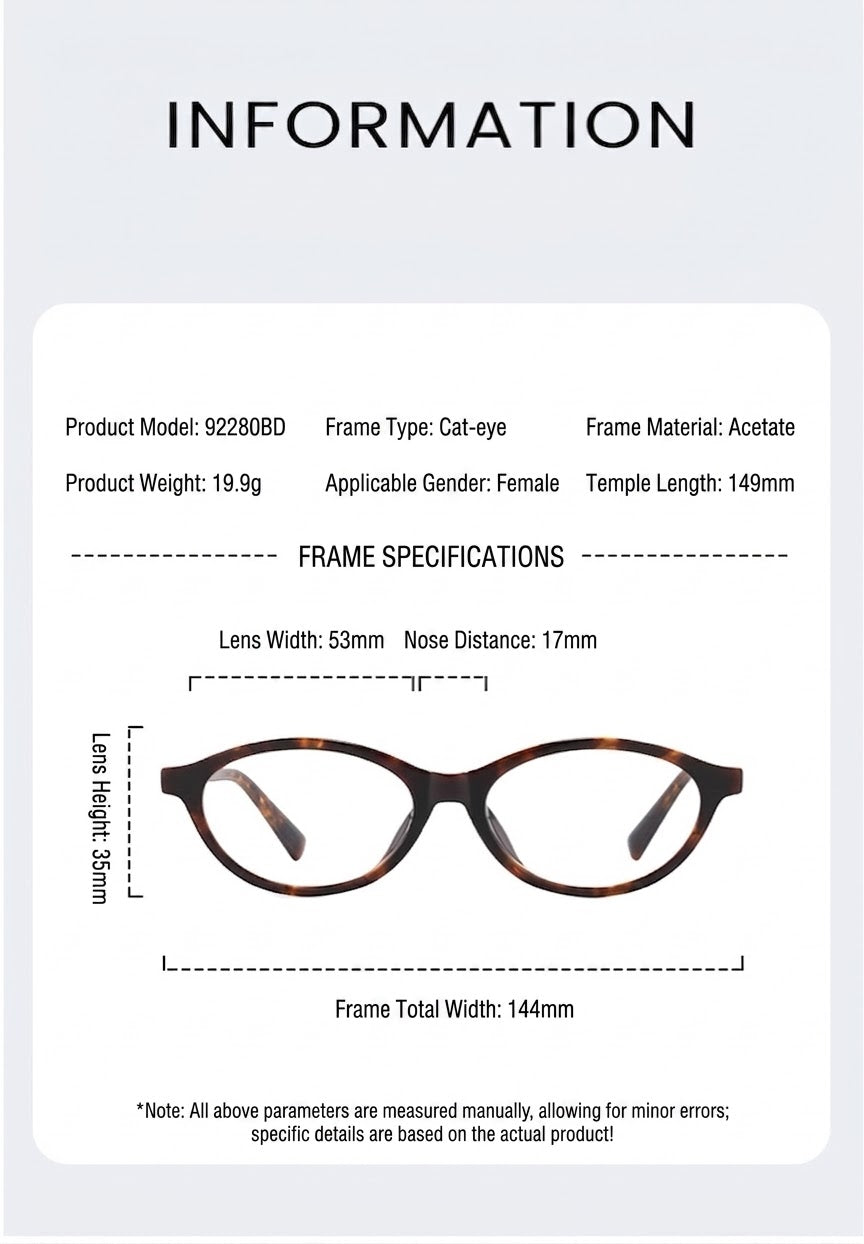 92280BD Women’s Cat-Eye Acetate Eyeglasses – Slim Fashion Optical Frame 53mm