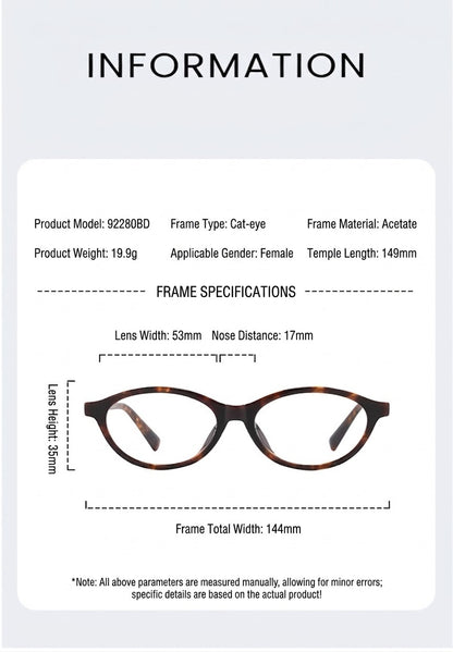 92280BD Women’s Cat-Eye Acetate Eyeglasses – Slim Fashion Optical Frame 53mm