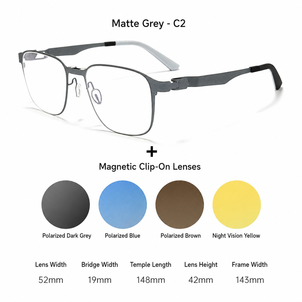 8868 Titanium Magnetic Clip-On Eyeglasses – Polarized Multi-Lens Frame