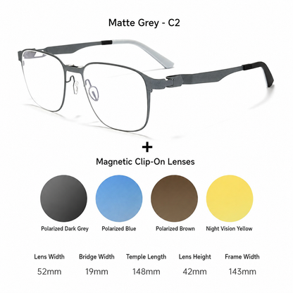 8868 Titanium Magnetic Clip-On Eyeglasses – Polarized Multi-Lens Frame