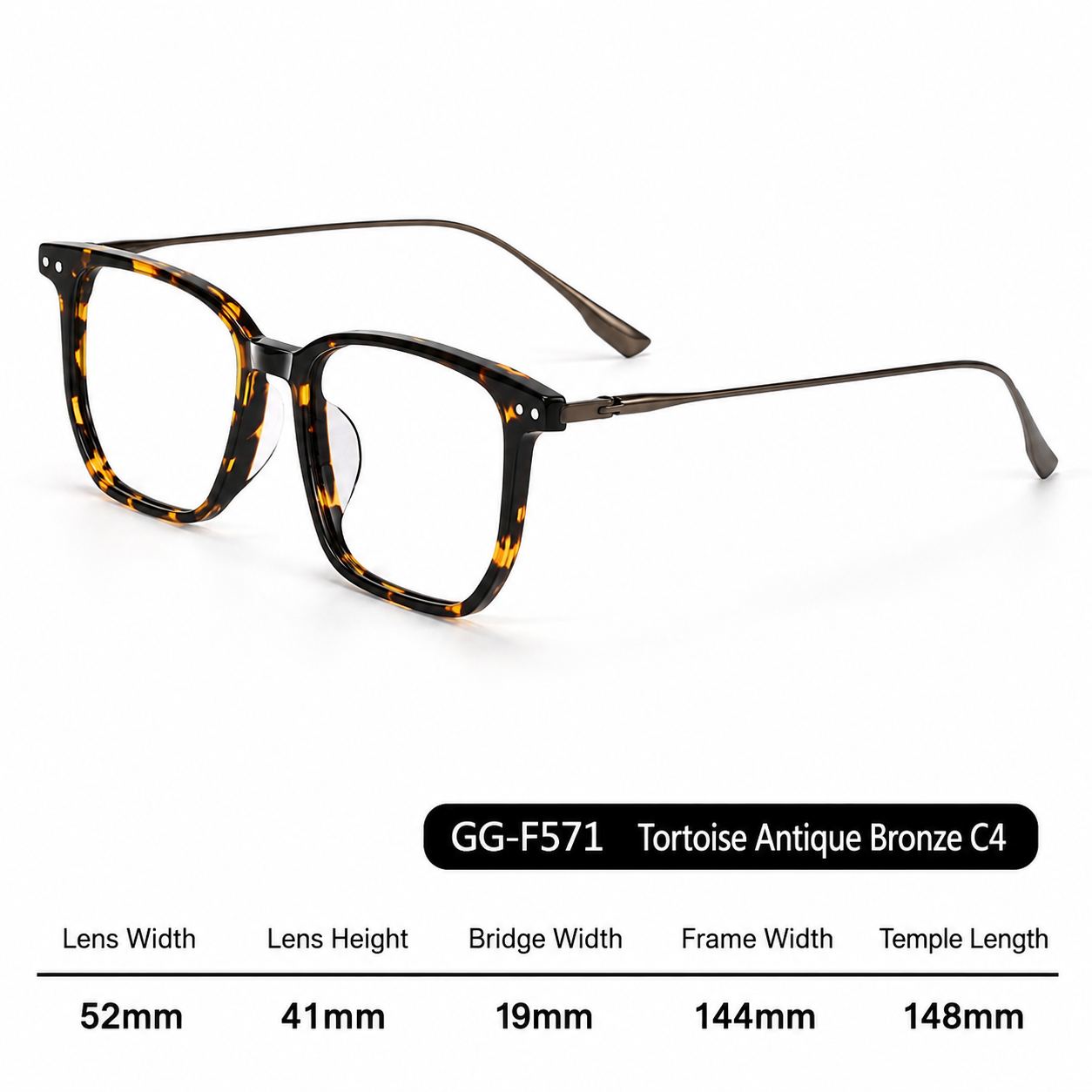 GG-F571 Lightweight Square Acetate & Titanium Eyeglasses – 52mm Unisex Optical Frame