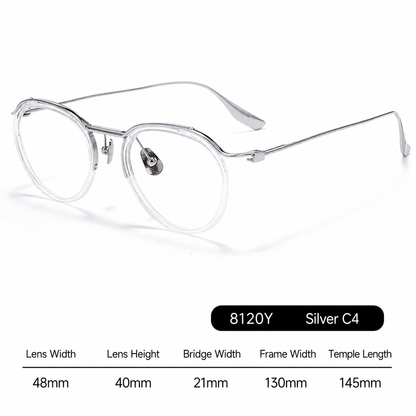 8120Y Pure Titanium Round Eyeglasses with Blue Light Blocking Lens – Lightweight Vintage Optical Frame