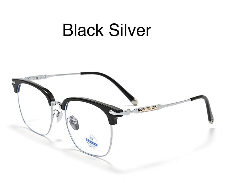 122214Y Lightweight Titanium Browline Square Blue Light Eyeglasses – Unisex