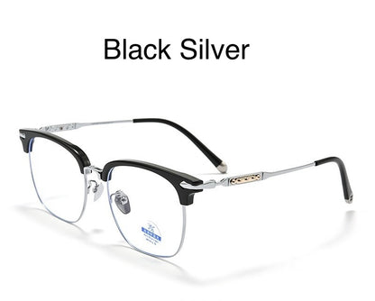 122214Y Lightweight Titanium Browline Square Blue Light Eyeglasses – Unisex