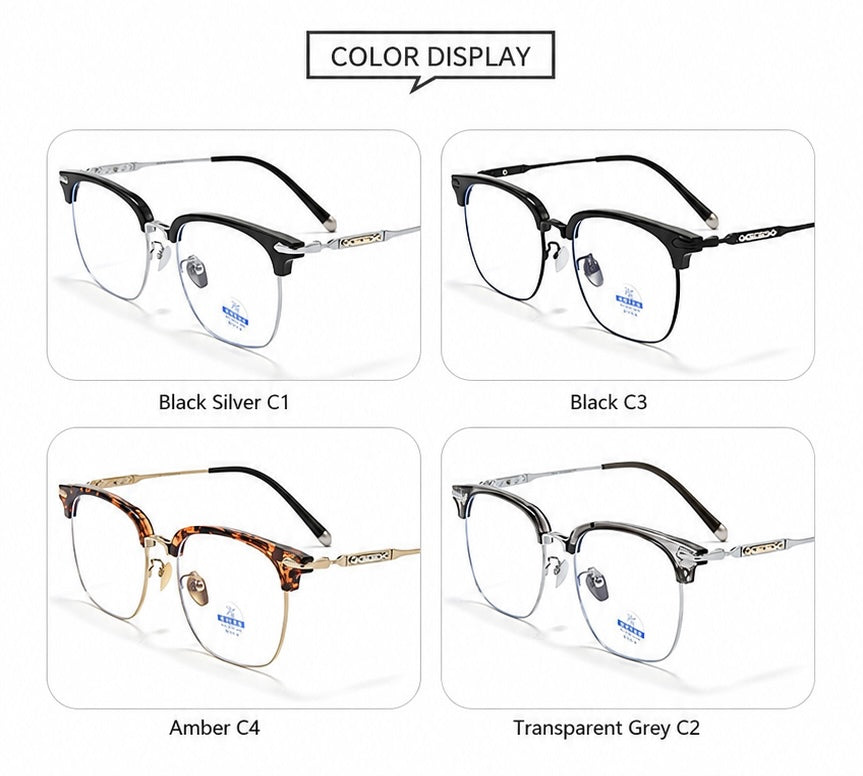 122214Y Lightweight Titanium Browline Square Blue Light Eyeglasses – Unisex
