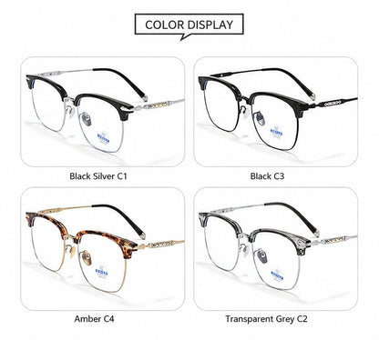 122214Y Lightweight Titanium Browline Square Blue Light Eyeglasses – Unisex