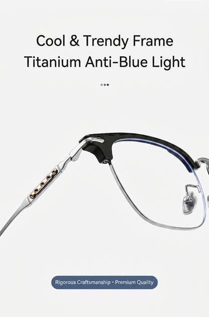 122214Y Lightweight Titanium Browline Square Blue Light Eyeglasses – Unisex