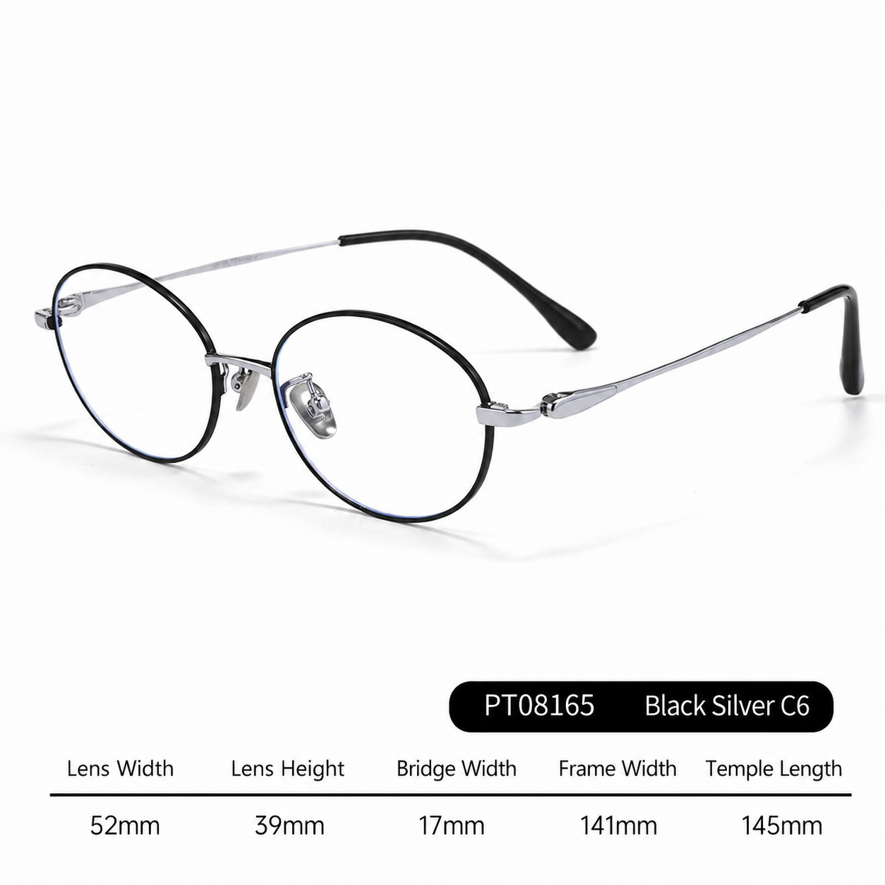 PT08165 Lightweight Titanium Oval Eyeglasses – Unisex 52mm Metal Frame