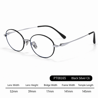 PT08165 Lightweight Titanium Oval Eyeglasses – Unisex 52mm Metal Frame