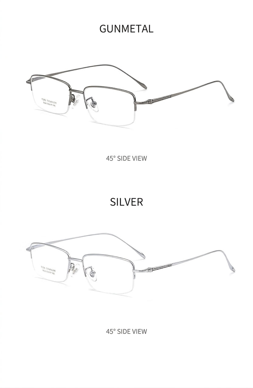 8039 Pure Titanium Semi-Rimless Rectangular Eyeglasses – Lightweight Men’s Optical Frame