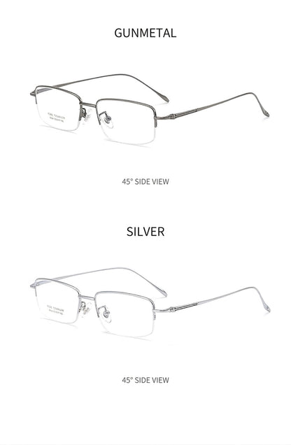 8039 Pure Titanium Semi-Rimless Rectangular Eyeglasses – Lightweight Men’s Optical Frame