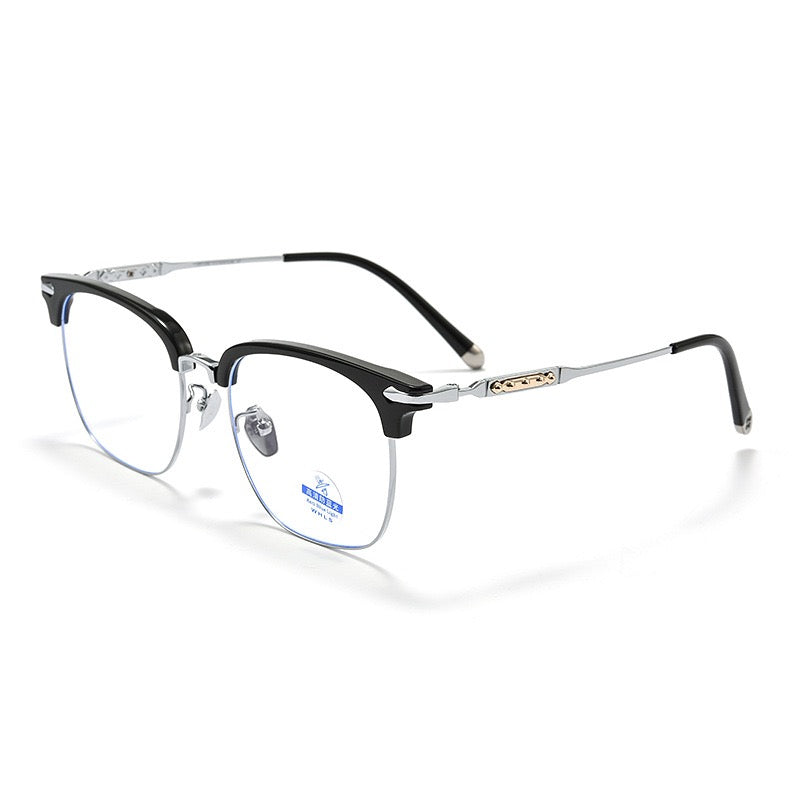 122214Y Lightweight Titanium Browline Square Blue Light Eyeglasses – Unisex