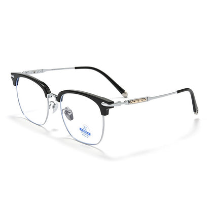 122214Y Lightweight Titanium Browline Square Blue Light Eyeglasses – Unisex