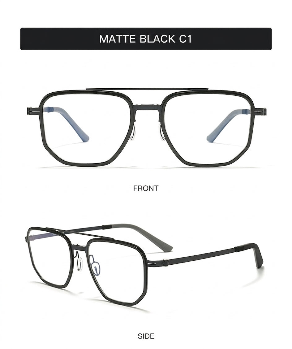 8871 Square Pure Titanium Magnetic Clip-On Prescription Eyeglasses
