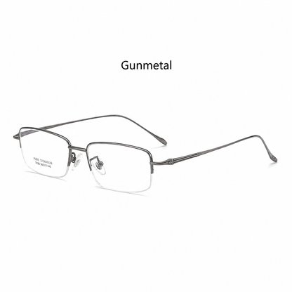 8039 Pure Titanium Semi-Rimless Rectangular Eyeglasses – Lightweight Men’s Optical Frame