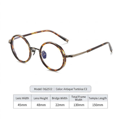 OQ2512 Retro Round Titanium Acetate Eyeglasses – Lightweight Unisex Optical Frame