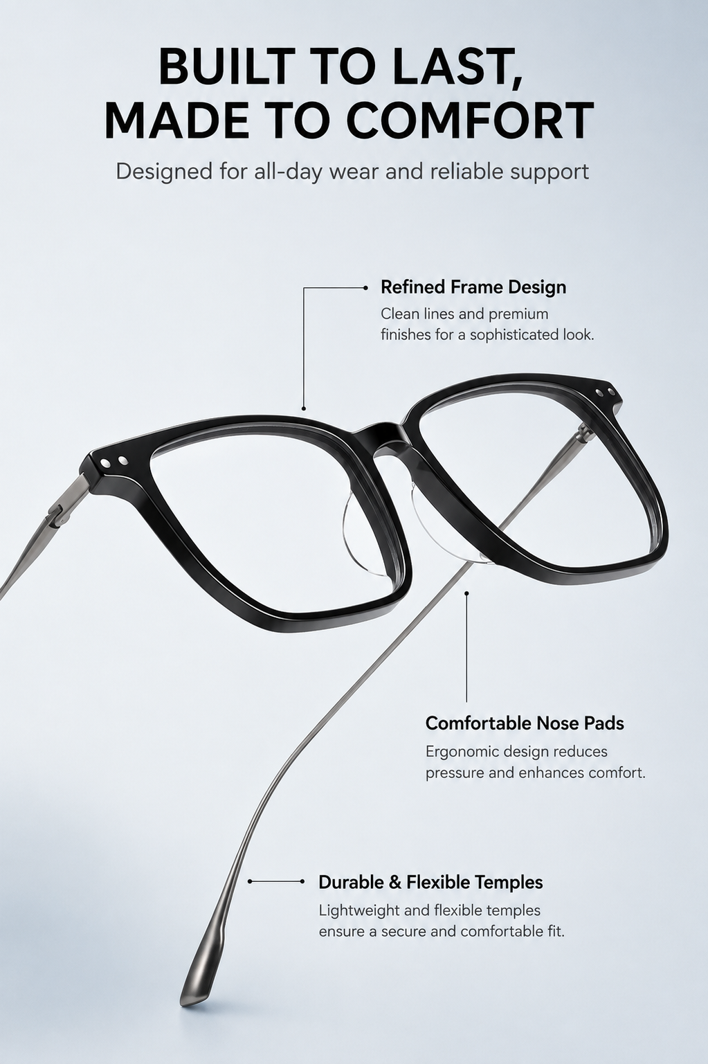 GG-F571 Lightweight Square Acetate & Titanium Eyeglasses – 52mm Unisex Optical Frame