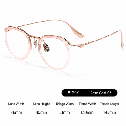 8120Y Pure Titanium Round Eyeglasses with Blue Light Blocking Lens – Lightweight Vintage Optical Frame