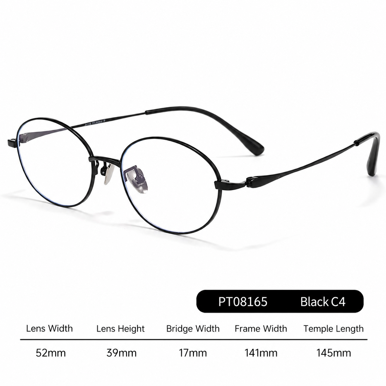 PT08165 Lightweight Titanium Oval Eyeglasses – Unisex 52mm Metal Frame
