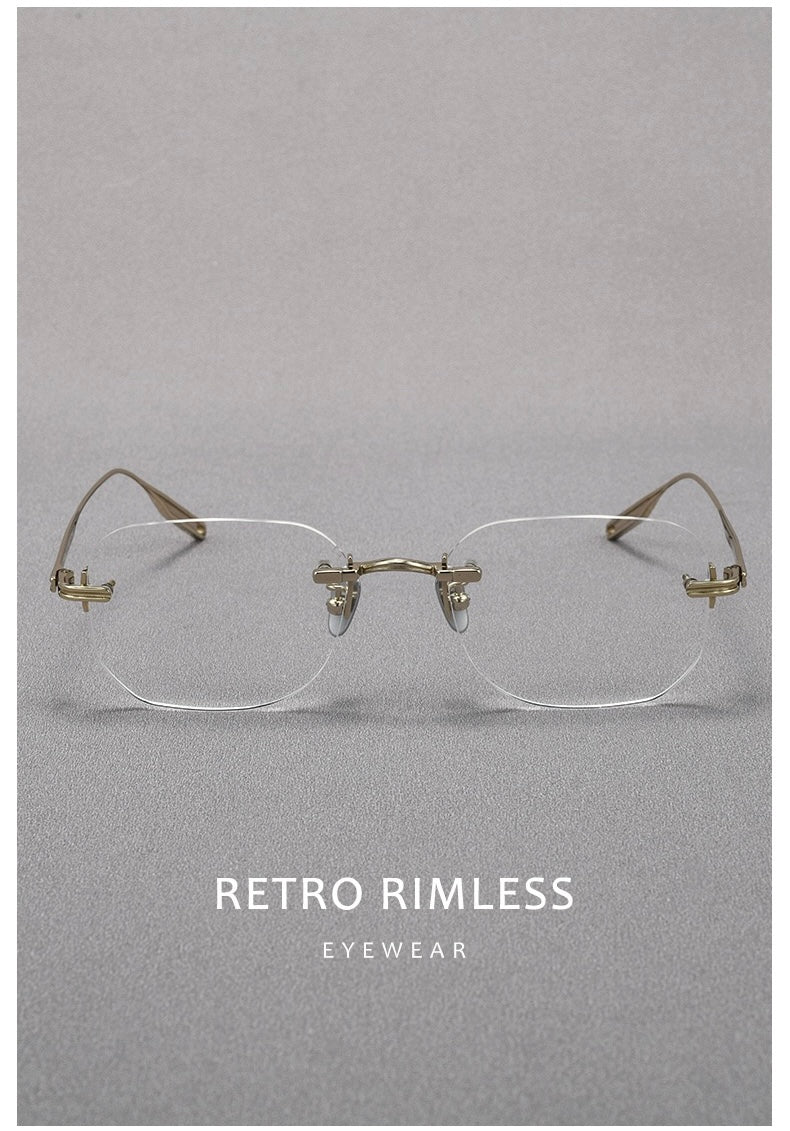 H603H Rimless Rectangle Pure Titanium Eyeglasses – Lightweight Frameless Optical Frame