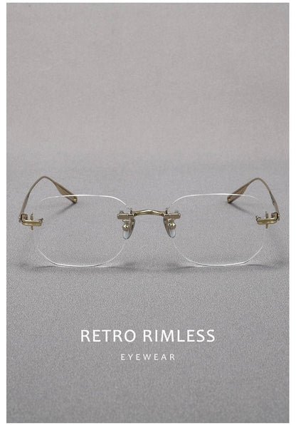 H603H Rimless Rectangle Pure Titanium Eyeglasses – Lightweight Frameless Optical Frame