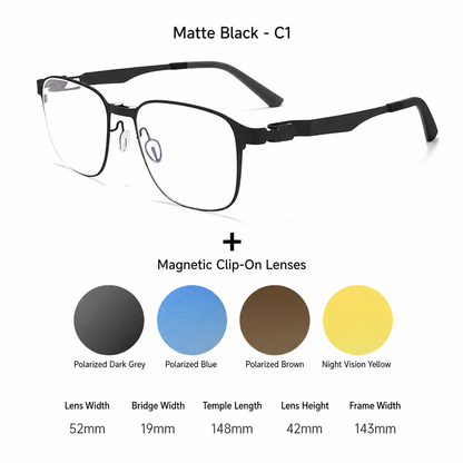8868 Titanium Magnetic Clip-On Eyeglasses – Polarized Multi-Lens Frame