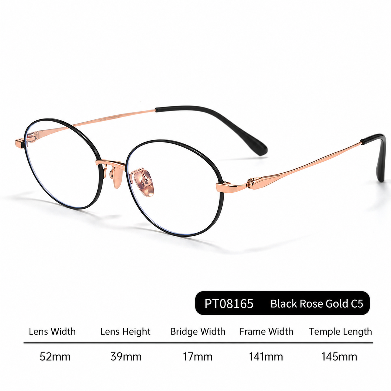PT08165 Lightweight Titanium Oval Eyeglasses – Unisex 52mm Metal Frame