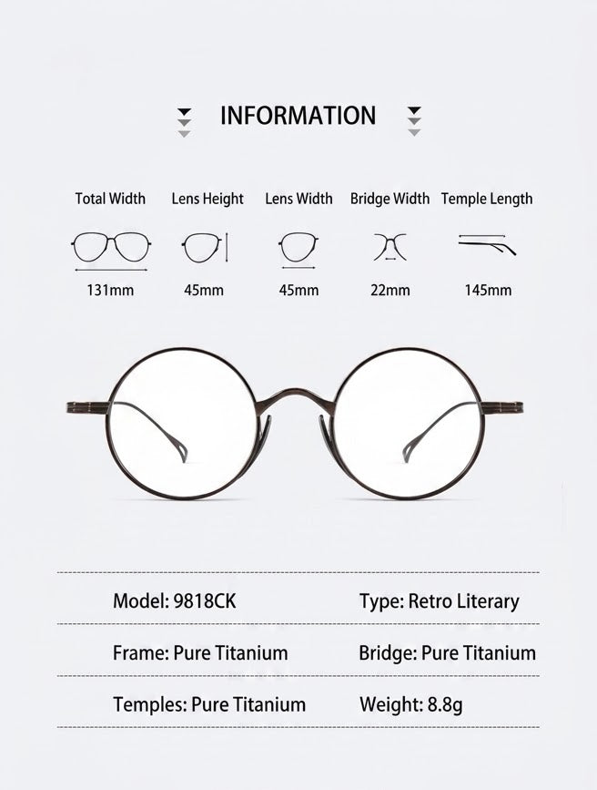 9818CK Retro Round Pure Titanium Eyeglasses