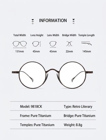 9818CK Retro Round Pure Titanium Eyeglasses