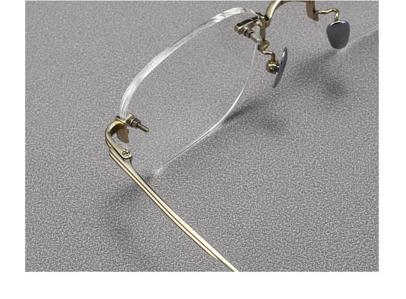 H603H Rimless Rectangle Pure Titanium Eyeglasses – Lightweight Frameless Optical Frame