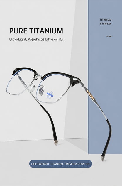 122214Y Lightweight Titanium Browline Square Blue Light Eyeglasses – Unisex