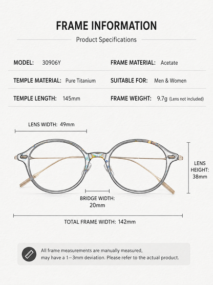 30906Y Lightweight Titanium Acetate Round Eyeglasses – Unisex