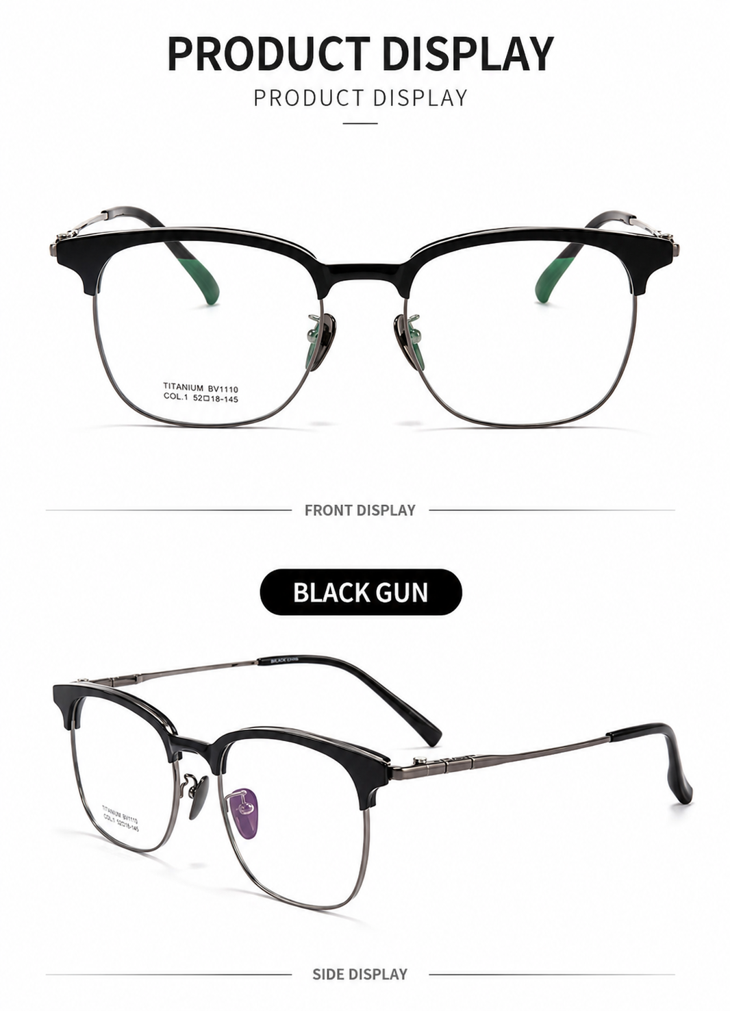 BV1110 Titanium Acetate Browline Eyeglasses – Unisex Retro Square Frame