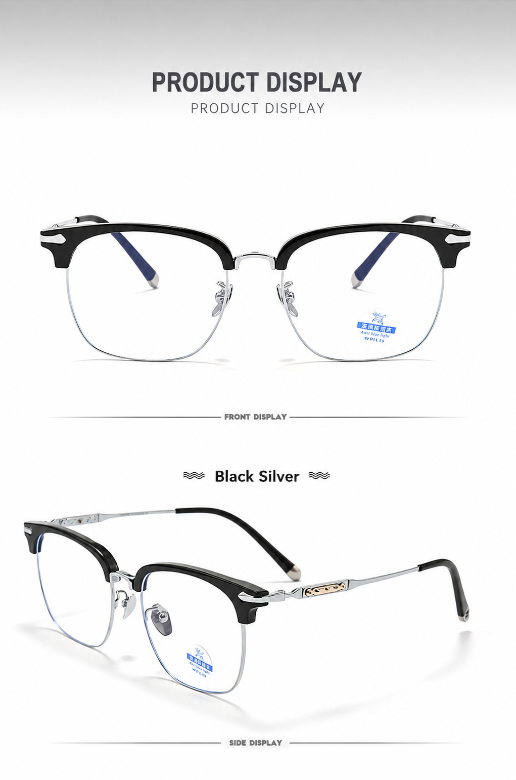 122214Y Lightweight Titanium Browline Square Blue Light Eyeglasses – Unisex
